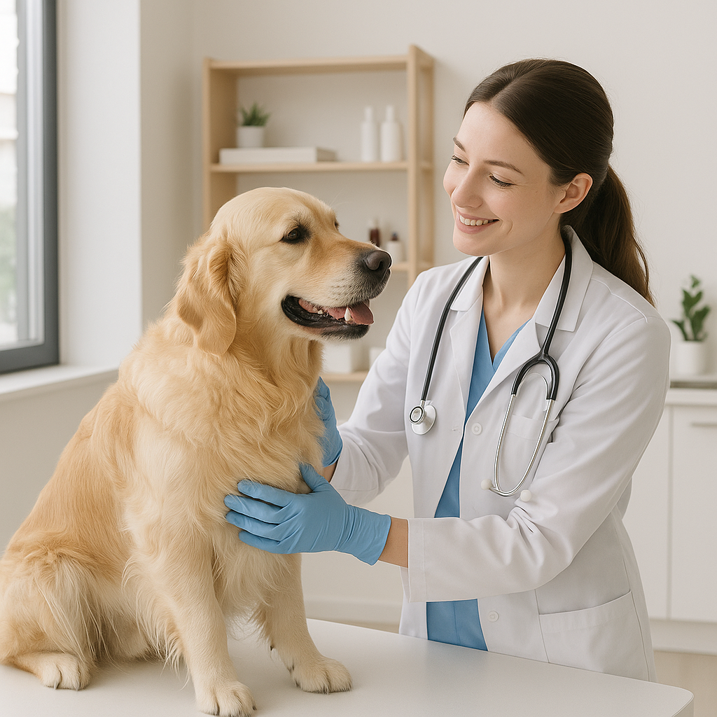 En hund som får vård av en veterinär